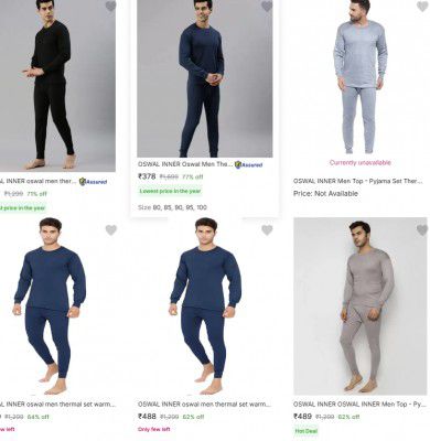 Oswal Inner Mens Thermals Set Starts At Rs 378