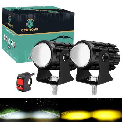 OTOROYS Mini Driving Fog Light Lamp Projector Lens Spotlight Led Motorcycle Headlight Dual Color Motorbike Lighting System 