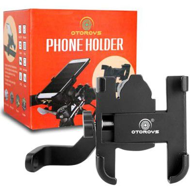 OTOROYS Universal Handlebar Bike Mount Holder Verson 2.0 Metal Body 360 Degree Rotating Mirror Cradle Stand for Bicycle, Motorcycle, Scooty Fits All Smartphones (Black)