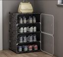 Oumffy Portable Plastic Shoe Rack Organizer with Door, 12 Pairs Shoe Storage Cabinet Easy Assembly, Adjustable Shoe Storage Organizer Stackable Detachable Shoe Rack DIY 4 Shelf 2 Door (Black)...