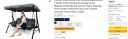Outdoor Patio Swing Chair Canopy Replacement, 3 Seater Porch Swing Seat Canopy Cover, Waterproof Windproof Anti-UV Heavy Duty Rip Proof Garden Hammock Top Cover, Garden Furniture Covers (Grey, Large)...