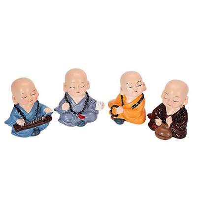 Outgeek Little Monk Buddha Figurine 4PCS Resin Decorative Auto Dashboard Car Ornaments Showpiece Home Desk Shelf Office Room Decor Collectible Art