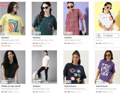 Myntra : Oversized Tshirt For Women's Starts ₹109