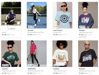 Myntra : Oversized Women's T-Shirts Starts @195