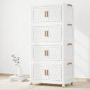 Owme Collapsible Plastic Wardrobe for Unisex | 4-Tier Multi-Layer Storage Cabinet with Doors & Drawers | Portable Clothes Organizer - Ivory...