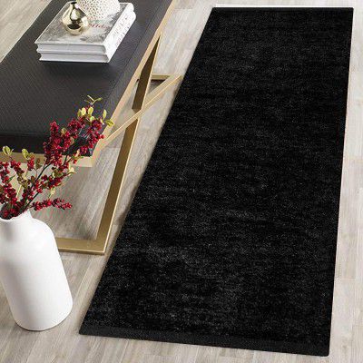 Own Shop Cotton, Reversible Soft Multi-Purpose Floor Rug, for Living Room Kitchen Runner, 2x5 feet (Black fab)