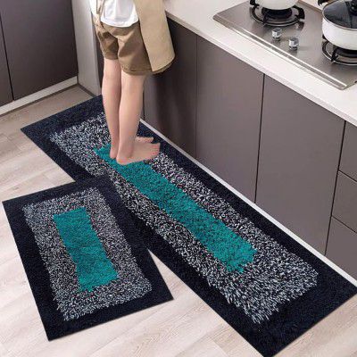 OWN™ Shop Hot Thread Kitchen Floor Mat & Runner with Anti Skid Backing, 17x47 & 16x24 inhc (Blue L)