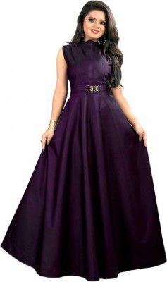 OXI  Self Design Satin Blend Stitched Anarkali Gown