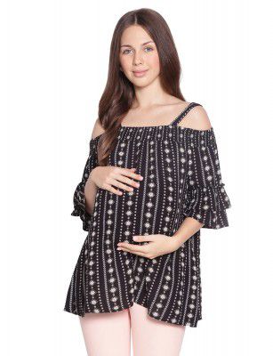 oxolloxo Blue Printed Cold Shoulder Maternity Top