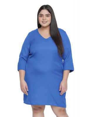 oxolloxo Dolphin Solid Blue Plus Size Women Dress