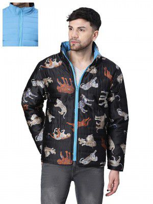 oxolloxo Men Animal Print Zip Lined Long Sleeve Reversible Quilted Jacket