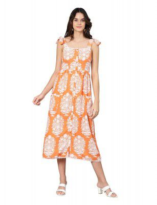 oxolloxo Truffle Orange Printed Women Long Dress