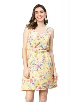 oxolloxo Women Floral Print Elasticated & Tie-Knotted Dress