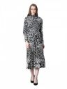 oxolloxo Women Floral Print Long Sleeve Round Neck Belted Slit Style Below Knee-Length Dress...