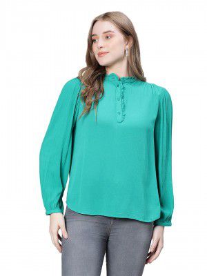 oxolloxo Women Floral Print Round Neck Long Sleeve Buttoned Top