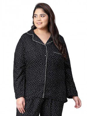 oxolloxo Women Plus Size Button Detailed Long sleeveOpen Collar Relaxed Nightwear Shirt