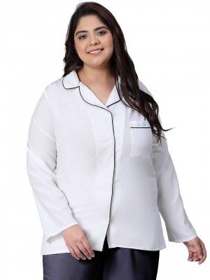 oxolloxo Women Plus Size Button Detailed Long sleeveOpen Collar Relaxed Nightwear Shirt