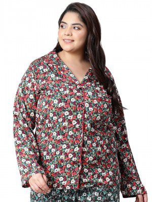 oxolloxo Women Plus Size Button Detailed Long sleeveOpen Collar Relaxed Nightwear Shirt