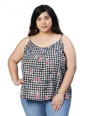 oxolloxo Women Plus Size Check Print Shoulder Strap Top