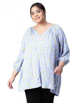oxolloxo Women Plus Size Floral Print V-Neck Long Sleeve Top