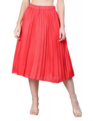 oxolloxo Women Red Dupion Silk Pleated & Elasticated Skirt