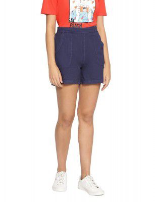 Oxolloxo Women Regular Fit Cotton Solid Casual Navy Shorts