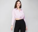 oxolloxo Women Stripe Print Open Collared Cotton Crop Shirt...