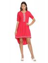Oxolloxo Women Viscose Flared Regular Sleeves Solid Pink Casual Dress...