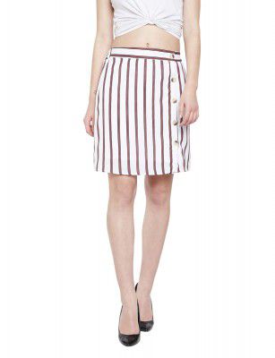 oxolloxo Womens Polyester Striped Mini Skirt (White)