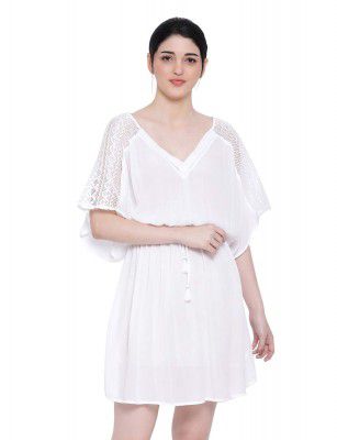 oxolloxo Womens V-Neck Solid A-Line Nightwear Dress