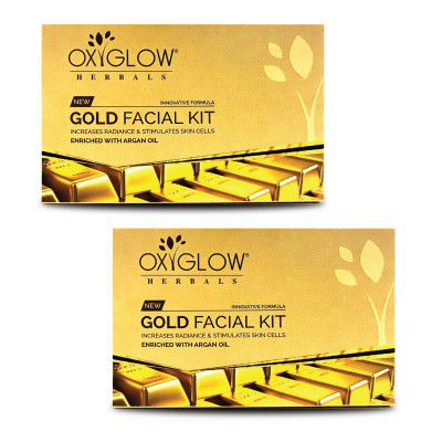OxyGlow Hebals Facial Kit Gold |Increase Radiance & Stimulate Skin Cell|Enriched wih Argan Oil (Pack of 2) 50g