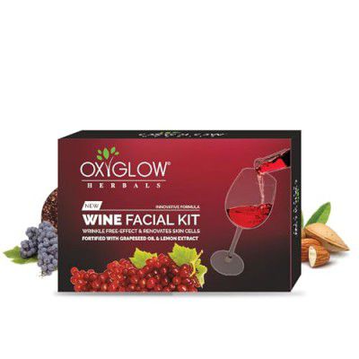 OxyGlow Wine Facial Kit | Wrikle Free Effect | Renovates Skin Cells | Lemon | Grapeseed Oil | 53Gram