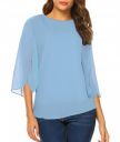 Oyamiki Womens Half Sleeve Layered Flowy Chiffon Blouses Round Neck Shirts Tops...