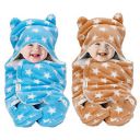 OYO BABY 3-in-1 Hooded Baby Blanket Wrapper Pack of 2 (Star Beige + Blue) Swaddle for New Born...