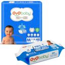 OYO BABY Diapers | Size 9-14 kg baby 48 Count (Pack of 1) & OYO BABY Soft Cleaning with Aloe Vera Baby Wipes Lids 72 Counts (Combo Pack)...