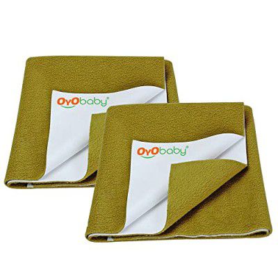 OYO BABY Reuseable Waterproof Dry Sheet for New Toddler Infant Baby | Extra Absorbent Quick Dry Sheet | Instadry Anti-Piling Fleece Baby Bed Protector Sheet | Pack of 2 (Small - 70 cm x 50 cm), Gold
