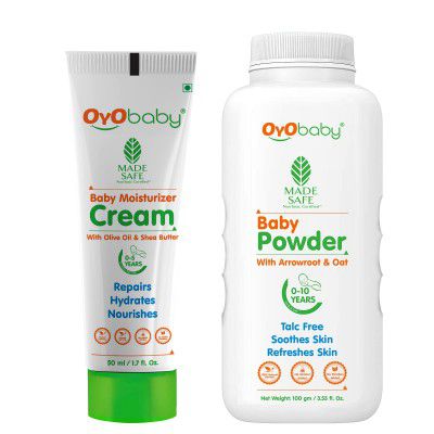 OYO BABY Talc Free Baby Powder for New Born Babies, Kids 100gm & Baby Daily Moisturising Cream for Delicate Skin 50ml