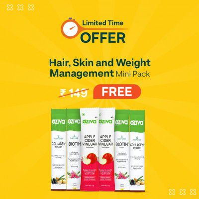 OZiva Hair, Skin & Weight Management Mini Pack ( Biotin, Collagen & Apple Cider Vinegar), 6 Sachets, 24g