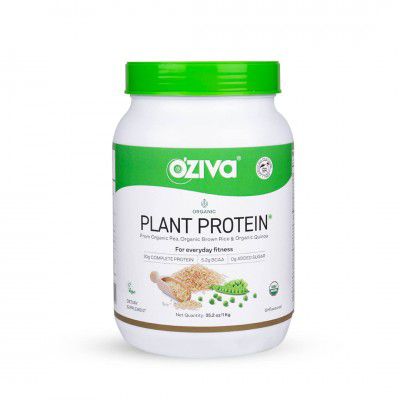 OZiva Organic Plant Protein Powder Vegan Protein Organic Pea Protein Isolate + Organic Brown Rice Protein Soy Free) for Daily Fitness (1 kg)