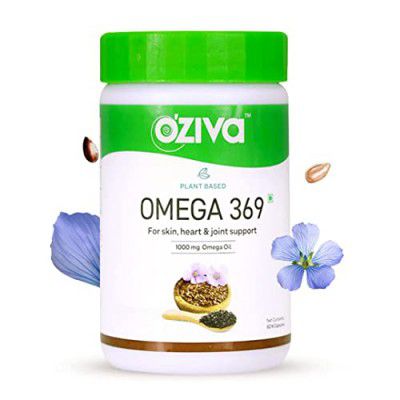 OZiva Plant Based Omega 3 6 9 Multivitamin Supplement for Men & Women (1000 mg Vegan Omega Oil Concentrate with Flaxseed & Blackseed Oil) Fatty Acids for Skin, Heart, & Joint Support, 60 Veg Capsules,