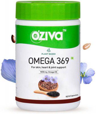 OZiva Vegetarian Omega 3 6 9 for Skin, Heart & Joint Support, 1000mg, Vegan  (60 Capsules)