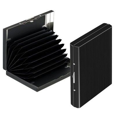 Ozoy Card Holder -10 Slots Metal RFID Blocking Metal Credit Card Holder Wallet for Men Women (Black-10cm x 7cm x 1.5cm) (Black)