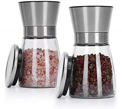 P plus fire Salt and Pepper Grinder Set - Salt and Pepper Shakers - Adjustable Ceramic Spice Grinder