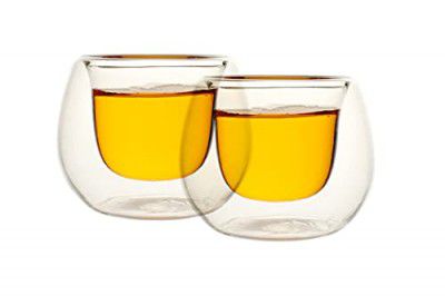 P-PLUS INTERNATIONAL Insulated Coffee Mugs,Tea Cup Modern Double Wall Glass Insulated Teacups Best Paired with Your Teapot or Coffee (2.5 oz) 80 ml (P15A-40ml-Pack 2)