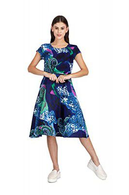 PAANAKIN - FASHION FORWARD Women's Crepe Fit & Flare Dress (Blue)