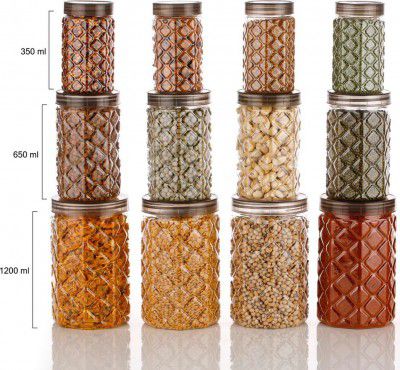 Pack of 12 Plastic Cookie Jar  - 350 ml, 650 ml, 1200 ml Neki Multicolor
