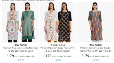 (Pack of 2) 1 Stop Fashion Women's Kurta from ₹149
