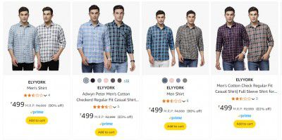 [Pack of 2] ELYYORK Men Shirt Upto 92% Off