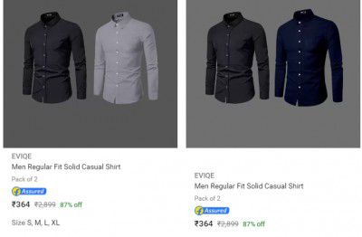 Pack of 2 EVIQE Men Solid Casual Shirt @ ₹364