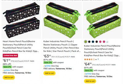 Pack of 2 Pencil Pouch, Starting from ₹67